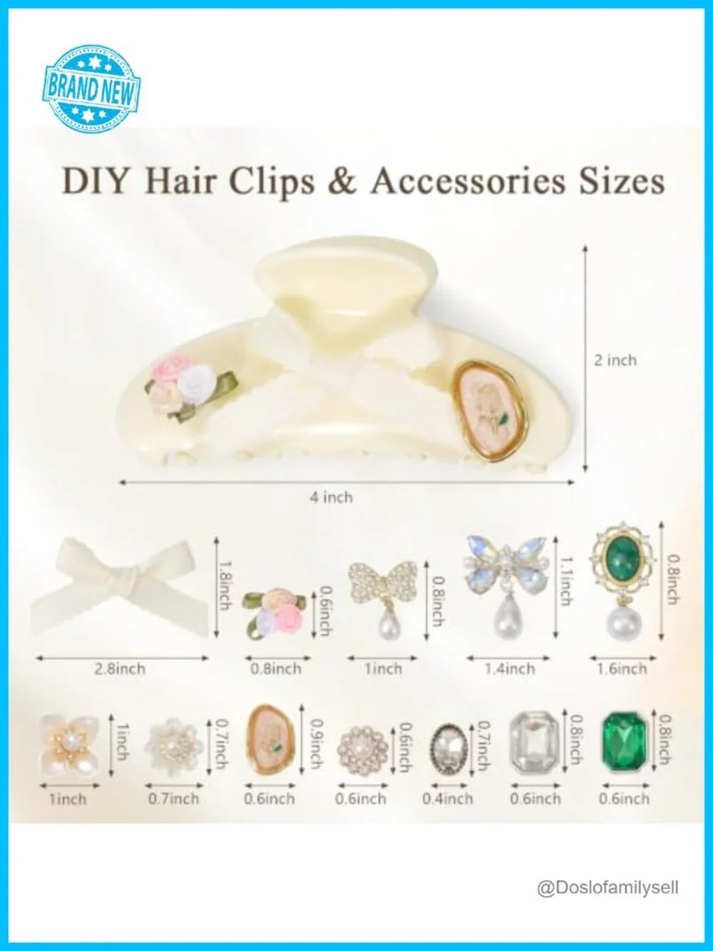 2 Pack Customizable Charms Hair Claw Clips - Acrylic Large Snap-On Clips for